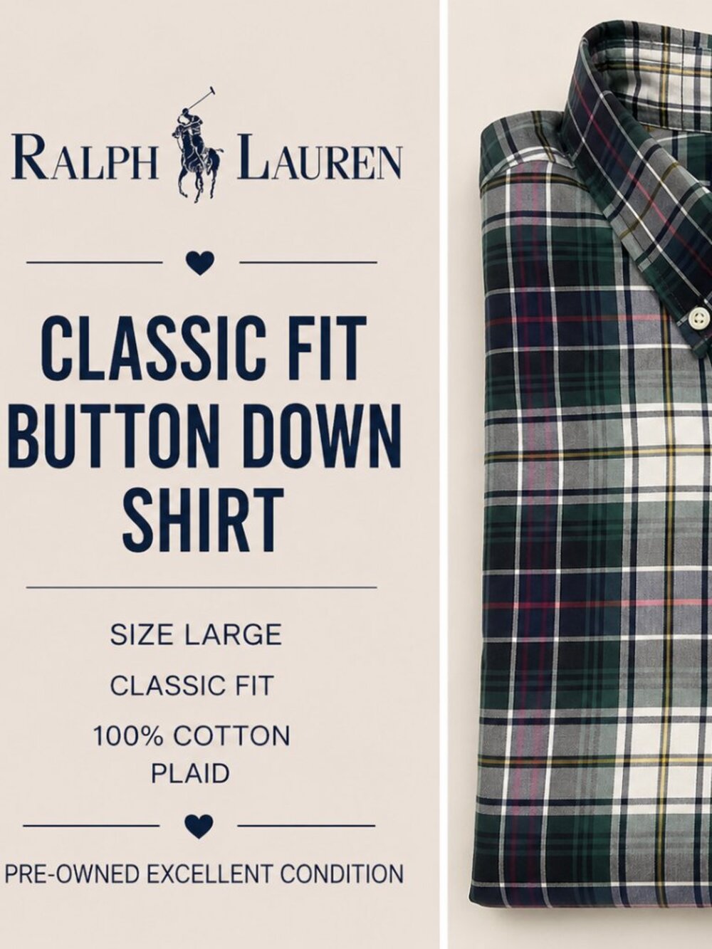 Ralph Lauren Polo Classic Fit Plaid Button Down Shirt Men's Large 100% Cotton